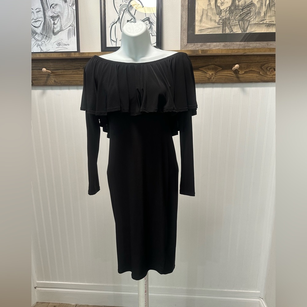 Weekend Max Mara Off-Shoulder Black Long Sleeve BodyCon Midi Dress Sz s